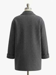 Women's Plus Size Herringbone Winter Blazer, Loose Casual Lapel Jacket - Grey - View 3