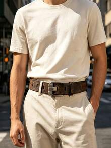 1pc Men's Belt - Multi-Functional Casual Business Style, Durable Alloy Buckle, Easy To Wear, Hollow Perforated Design, Suitable For Golf And Various Occasions, Casual Business Belt - Brown - View 2