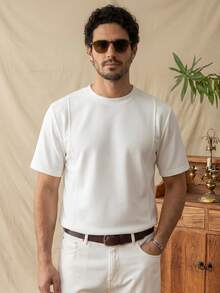 glestore Men's Retro "Old Money" Style Short-Sleeve T-Shirt: Structured Silhouette, Casual And Versatile For Vacations-A Summer Must-Have - White - View 1