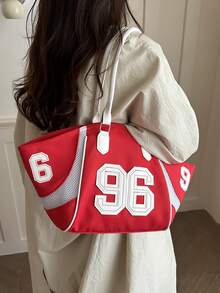 Large Capacity Tote Bag, Fashionable Versatile Commuter Shopping Shoulder Underarm Bag - Red - View 3