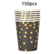 10/25/50/100pcs, Black & Gold Theme Party Paper Cups, Gold Polka Dot Pattern Party Paper Cups, Suitable For Birthday Parties, Family Gatherings, Class Reunions, Outdoor Picnics - Multicolor - View 15
