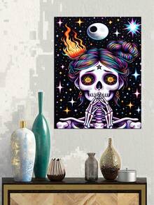 5D Diamond Painting Kit For Adults, Gothic Praying Female Sugar Skull With Moon Starry Sky Full Drill Diamond Art, DIY Rhinestone Painting For Home Wall Decor Gift - round diamond - View 7