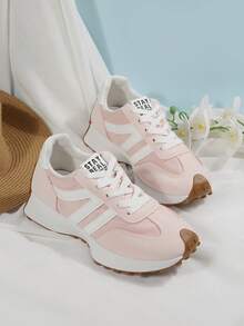 Women Retro Patchwork Lace‑Up Casual Running Sneakers - Pink - View 1