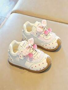 1 Pair Beige Kids' Sports Shoes, Soft Non-Slip Sole, Fashionable , Versatile For All-Season Outdoor Wear - Beige - View 2