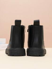 1 Pair Kids Chelsea Ankle Boots, Soft PU + Elastic Fabric Material, Round Toe, Thick Sole, Inner Zipper Design, Classic British Style Boots, Suitable For Boys And Girls Students Daily School And Vacation, Autumn/Winter New - Black - View 6