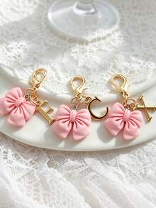 1pc 2-In-1 26 Letters + Pink Bow Lobster Clasp, Exquisite Cute Pink Bow Keychain/A-Z 26 Letters Keychain/Suitable For Bags, Wallets And Other Decorative Accessories, Ideal Holiday Gift Accessory - Multicolor - View 4