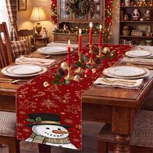 1pc Christmas Snowman Snowflake Gingerbread Man Print Table Runner, Suitable For Holiday, Party, Birthday, Dinner, Restaurant Table Decor, Christmas Home Decoration - Multicolor - View 2