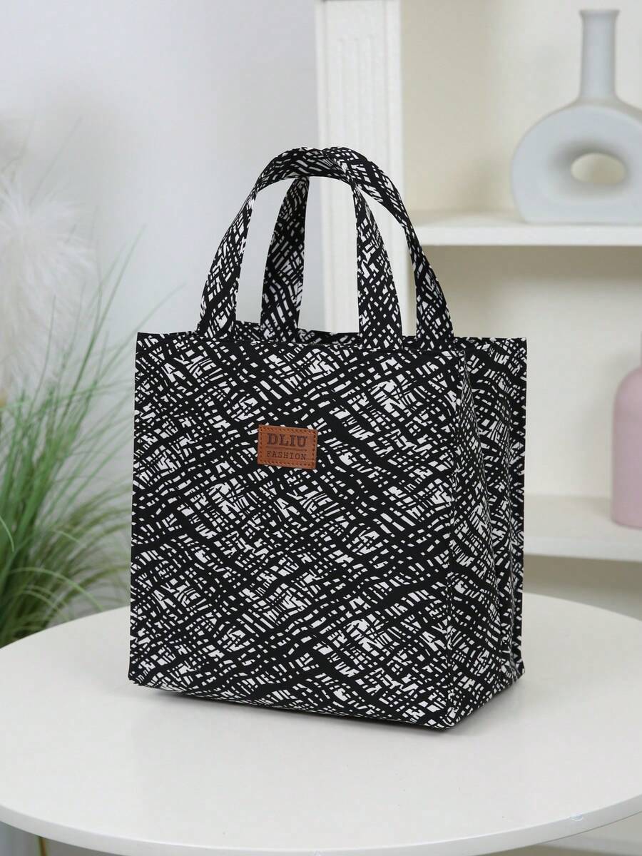 DLIU 1pc New Arrival Thick Fabric Tote Bag Lunch Box Bento Bag Square Storage Bag Office Commute Shopping Bag Suitable For Work School Picnic Daily Use