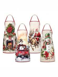 1/2/4pcs Christmas Apron, Christmas Party, Suitable For Kitchen Cooking, Festivals And Parties. It's Also A Great Gift To Give To Friends. - Multicolor - View 18