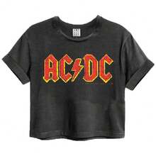 Amplified Womens/Ladies AC/DC Logo Cropped T-Shirt - Charcoal - View 1