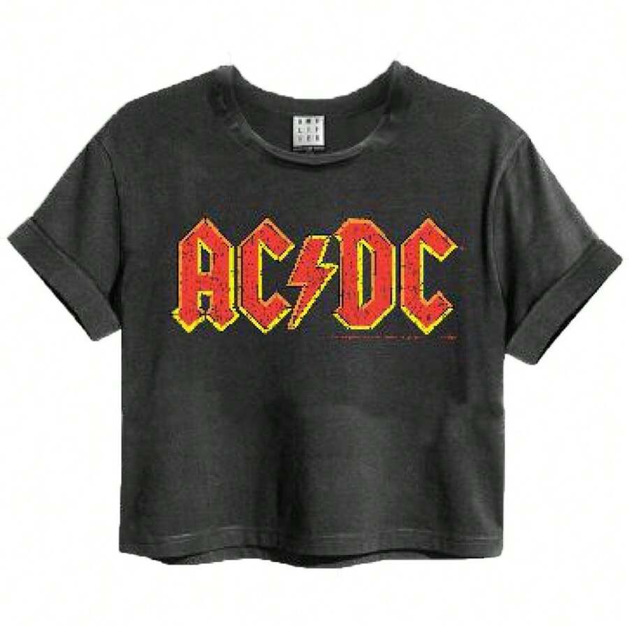 Amplified Womens/Ladies AC/DC Logo Cropped T-Shirt - Charcoal - View 1