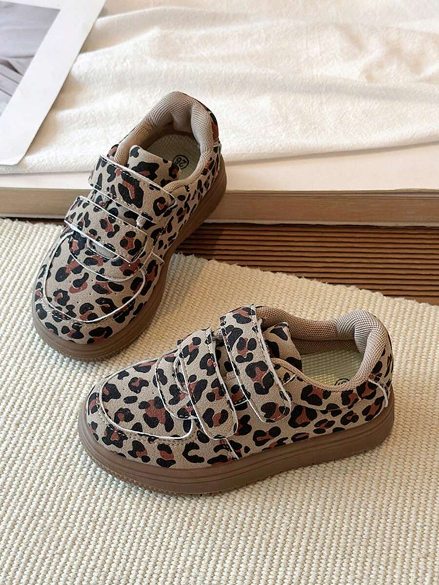 Kids' Vintage Leopard Print Hook & Loop Slip-On Sneakers, Non-Slip Casual Versatile Sports Shoes For Boys & Girls - Grey - View 1