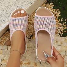 Women's Summer Outdoor Slippers 2026 New Casual Versatile Flat Half-Slip Fashion Mesh Breathable One-Strap Slides - Pink - View 6