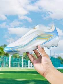 1 Pair World Cup Style Latest Men's Football Shoes, AG Long Stud Turf Training Boots - White - View 7