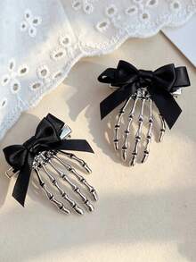 2PCS/1PC Bow Skeleton Ghost Hand Claw Hair Clip Headpiece Vintage Alligator Hair Clip Back Of Head - Multicolor - View 1