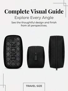 Christian Dior Black Portable High‑End Textured Plaid Mesh Cosmetic Bag, Minimalist Travel Toiletry Pouch For Makeup Accessories - Black - View 9