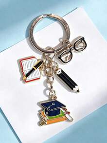 1pc/5pcs Exquisite Graduation Cap Keychain Alloy Book Backpack Back To School Season Keyring Pendant, Fashion Phone Case Charm, Perfect Student Backpack Decoration, Suitable As Gift For Students, Back To School Season Gift, Graduation Season Gift, Classmate Gift - Multicolor - View 10