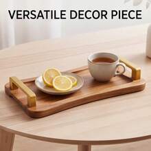 1pc Rectangular Tray With Handle, Wooden Serving Tray, Multi‑Functional Kitchen Accessory For Dessert Fruit Tea Coffee Snacks, For Living Room Bedroom Camping, Christmas Halloween Valentine's Day Holiday Gift - View 11