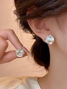 4pcs Minimalist Elegant Camellia Flower Stud Earrings For Women, Exquisite French Style Daily Wear Party Gathering Niche Premium Jewelry - Multicolor - View 4