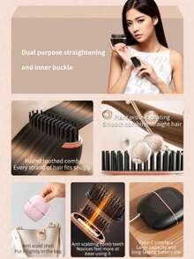 Multifunctional Mini Wireless Electric Hair Straightener Brush, Anti-Scald Styling Tool, Portable And Compact, 3 Adjustable Temperature Settings, USB Rechargeable, Wireless Design, Perfect Gift For Women - Multicolor - View 4