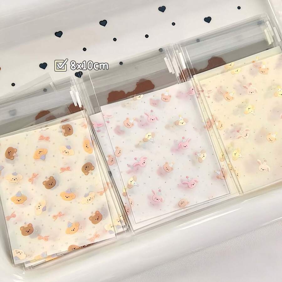 10pcs/50pcs/100pcs 8*10cm Cartoon Self-Sealing Bags, NS Cute Animal Storage Bags, Planner Card Sticker Packaging Bags, Zipper Dust-Proof Sealed Bags, Jewelry Packaging Bags - Random - View 1