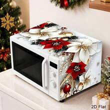 1pc Christmas Microwave Cover, Decorated With Red And White Poinsettia Pattern, Polyester Material Home Kitchen Microwave Dust Cover, Suitable For Holiday Kitchen Decoration And Appliance Protection, Seasonal Home Decor, Christmas Decoration, Christmas Gift - Multicolor - View 2