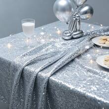 1pc Silver Sequin Tablecloth, Shiny Rectangular Table Cover, Suitable For Wedding, Birthday Party, Dessert Table, Banquet, Holiday Event Decoration. Silver Sequin Tablecloth, Used For Party Decoration, Available All Year Round - Silver - View 1
