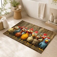 1pc Cartoon Farm Rooster Print Faux Cashmere Kitchen Mat, Absorbent Kitchen Rug, Kitchen Carpet, Long Runner Mat, Sink Front Mat, Suitable For Kitchen, Bathroom, Entryway, Hallway, Laundry Room And Home Decor - Multicolor - View 10