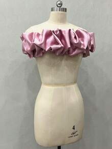 1pc White Bridal Wedding Dress Satin Strapless Dress With Adjustable Back, Off-The-Shoulder Shawl And Camisole - Multicolor - View 24