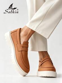 Salkin 奢華設計師男士一腳蹬便士樂福鞋 正品品牌 素色啞光皮革休閒男鞋 平價奢華適合現代生活 柔軟舒適 防滑耐磨鞋底 時尚優雅紳士社交鞋 百搭西裝 學生畢業典禮大學風運動鞋 派對宴會度假禮物 春夏秋男鞋 - 卡其色 - 查看 11