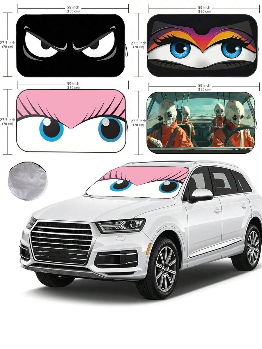 Funny Car Windshield Sun Shade, Cute Driving Animal Design, Heat Insulation Board, Front Window Car Sunshade, Windshield Blocker, UV Protection, Sedan Truck SUV Accessory, 59.06 In X 27.5 In - A - View 1