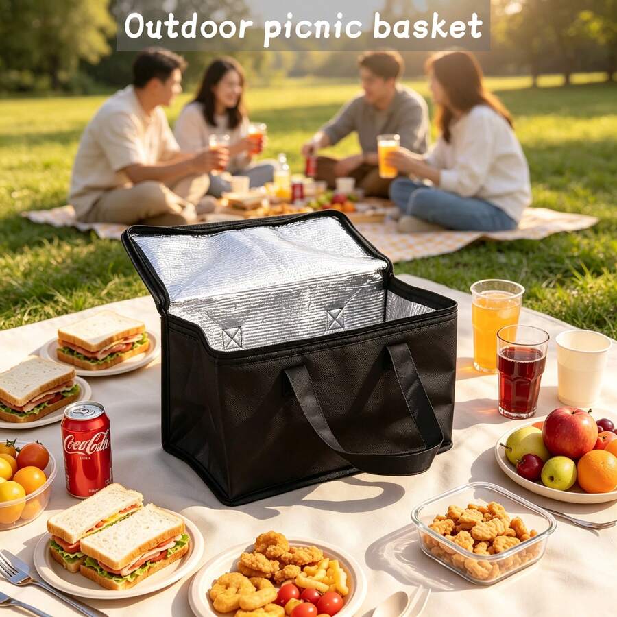 1pc Outdoor Picnic Foldable Insulated Tote Bag, Can Hold Cola And Beer, Keeps Warm, Lunch Box Storage Bag, Essential For Outdoor Picnic And Daily Storage - Portable Square - View 1