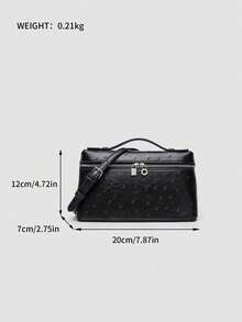 Handbag With Dotted Embossed Texture Decor, Handheld & Crossbody Dual-Use Storage For Lipstick, Makeup And Personal Items, Zipper Closure, Minimalist Luxury Style, Small Square Box Bag, Women's Daily Commute, Dating And Travel - Black - View 2