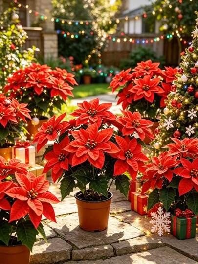 10pcs/6pcs/3pcs/1pc Red Artificial Poinsettia, Built-In Iron Wire Stem For Flexible Shaping, Realistic Texture And Fade-Resistant, Christmas Theme Artificial Flowers. Suitable For Christmas Tree Decoration, Wreath DIY, Home Tabletop, Party, Wedding, Holiday Scene Arrangement, Indoor And Outdoor Use, Easy Assembly And Reusable, Festive Atmosphere Decorative Floral Arrangement