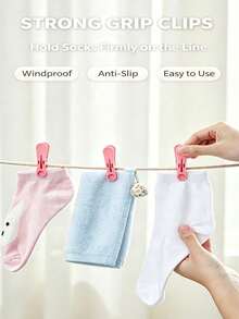 10/30pcs Windproof Clothes Clips & Towel Clips, Heavy Duty Plastic Clips, Sock Clips, Perfect For Bathroom, Travel, Dorm, Kitchen, Home Laundry Supplies, Random Color - View 3