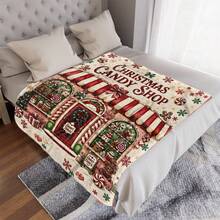 1pc Christmas Themed Blanket, Christmas Candy Store Mint Peppermint Gingerbread Lollipop Pattern Living Room Sofa Bedroom Nap Throw Blanket - Multicolor - View 9