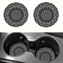 1 Set Of Bohemian Pattern Car Cup Holder Pads, Universal Compatible, Made Of Natural Rubber Anti Slip Polyester Back, Absorbent Knitted Fabric, Cute Cartoon Storage Pad, Used For Vehicle Interior Size 2.8 Inches, Washable, Single Weight 15 Grams - Red Bohemian 2-piece Set - View 1