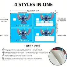 Disney 4pcs Stitch Credit Card & Prepaid Card Stickers, Removable PVC Protective Film, Suitable For Bank Cards And Transit Cards - Multicolor - View 2