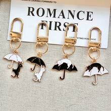 1pc Unisex Niche Healing Style Cat Keychain, Cute Black And White Kitten Metal Pendant, Artistic Backpack Charm, Bag Key Hanger - Multicolor - View 1