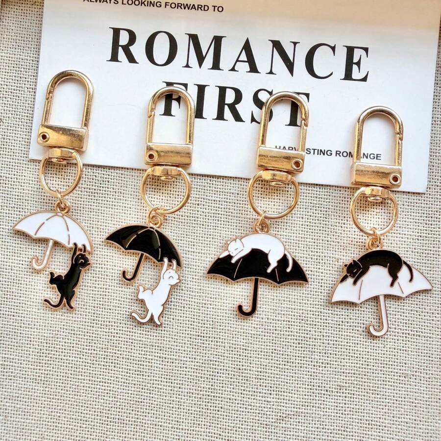 1pc Unisex Niche Healing Style Cat Keychain, Cute Black And White Kitten Metal Pendant, Artistic Backpack Charm, Bag Key Hanger - Multicolor - View 1