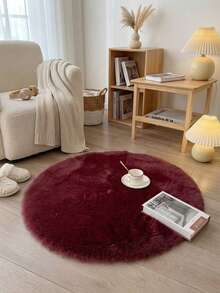 Soft Fluffy Faux Fur Round Rug, Burgundy, Suitable For Bedroom, Living Room, Study, Can Be Used As Floor Mat, Bedroom Plush Rug, Living Room Rug, Round Bedroom Rug, Bedside Rug, Decorative Rug, Faux Fur Rug, Bedroom Decor, Autumn Decor, Autumn Home Decor, Dek - Burgundy - View 4