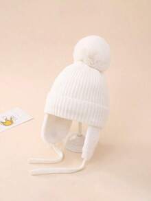 1pc Solid Color Thermal Lined Earflap Knit Hat Children Outdoor Cold-Proof Warm Woolen Cap - 1PC - View 3