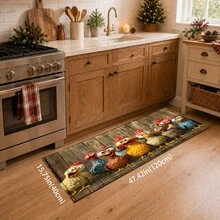 1pc Cartoon Farm Rooster Print Faux Cashmere Kitchen Mat, Absorbent Kitchen Rug, Kitchen Carpet, Long Runner Mat, Sink Front Mat, Suitable For Kitchen, Bathroom, Entryway, Hallway, Laundry Room And Home Decor - Multicolor - View 15