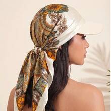 1pc Women's Leopard Print Satin Headscarf Hat, Silky Triangle Sun Visor, Summer Sun Protection Headwrap, Elegant Sun Hat, Suitable For Summer Beach Vacation And Chemotherapy Headwear - Multicolored Leopard Print - View 15