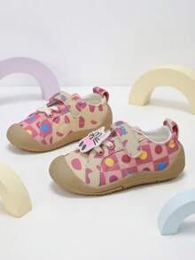 1 Pair Girls' Pink Plaid Polka Dot Cartoon Colorblock Cat Hook-And-Loop Canvas Slip-On Shoes, Suitable For School And Casual Wear - Multicolor - View 3