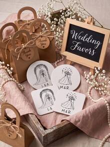 1/12/24pcs Custom Text Wedding Couple Line Art Coasters, Custom Wedding Favor Gifts For Guests, Newlywed Keepsake Home Tabletop Decoration - Multicolor - View 4