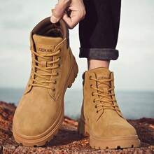 Vintage Distressed Suede Men's High-Top Ankle Boots Thick Sole Durable Lace-Up Street Style Versatile Men's Boots - Khaki - View 2