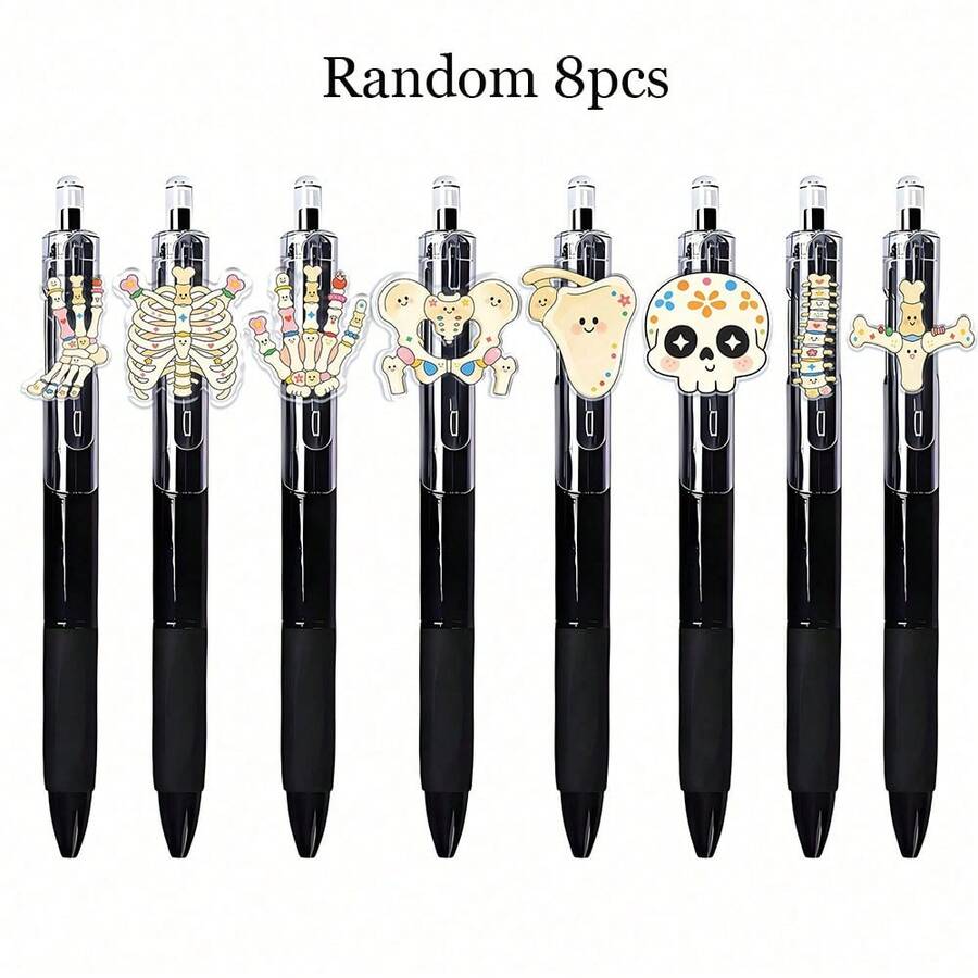 8pcs Set Of Personalized Ballpoint Pens Featuring Human Skeleton Themes, Part Of An Anatomical Medical Series, Perfect For Back-To-School Gifts, Random Seed - Multicolor - View 1