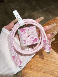 5pcs Pink Ocean Creature Pattern 1.4m Cable Wrap Charger Head Protector, Anti-Breakage TPU Cable Organizer Charging Head Protector. Compatible With Phone 12/13/14, Suitable For 20W Fast Charging Cable - Multicolor - View 4