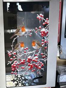 1PC Christmas Robin Window Sticker, 3 Cute Red-Breasted Birds Perched On Snow-Covered Red Berry Branches, Easy To Install Double-Sided Visible Static Adhesion Window Decal, Suitable For Home Living Room Kitchen Glass Window Winter Holiday Decoration Sticker, Beautiful Sticker - Robin - View 2
